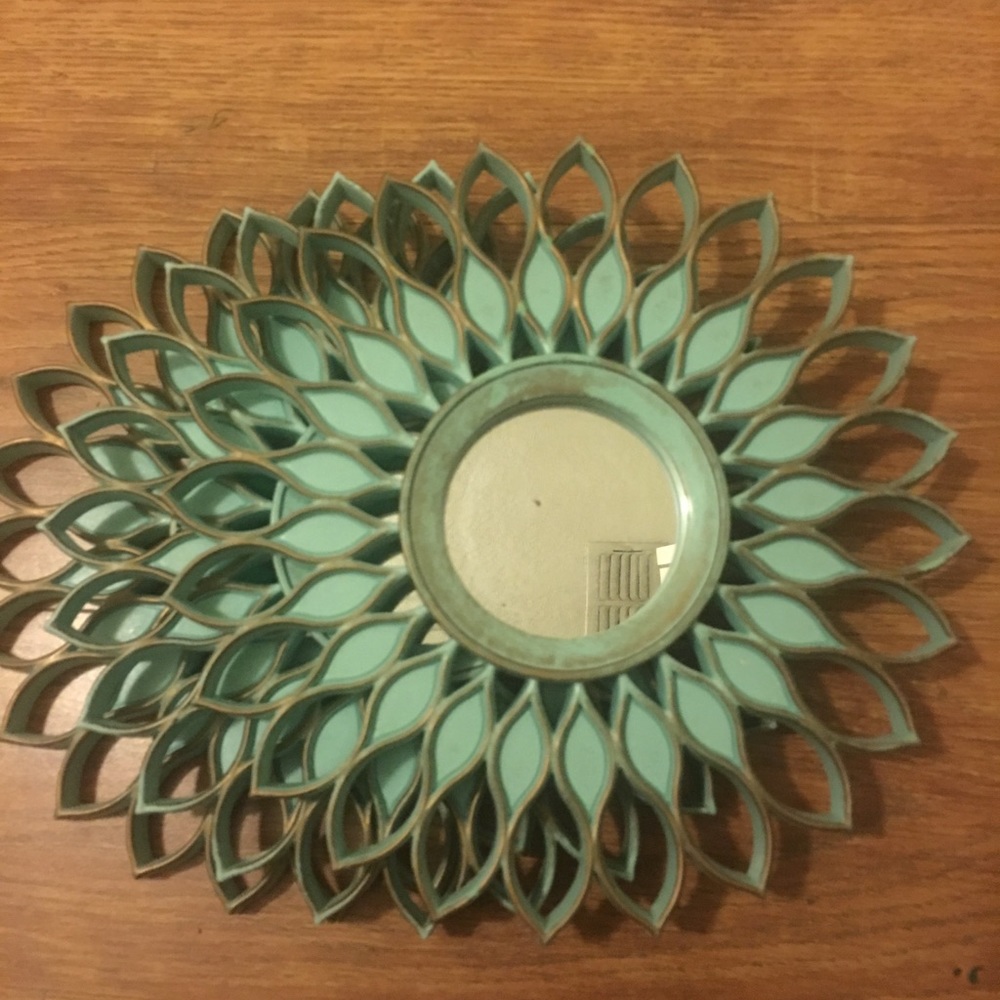Blue and gold set of three mirrors